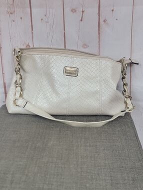 sofia by sofia vergara Cream Snake-Embossed Shoulder Bag with Gold Chain Strap